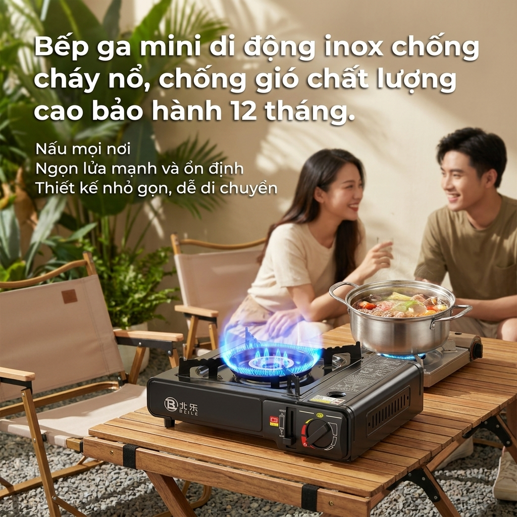 BẾP GA MINI DU LỊCH CHỐNG NỔ – BẾP GA MINI INOX CHỐNG GIÓ – BẾP GA XÁCH TAY CAMPING BBQ