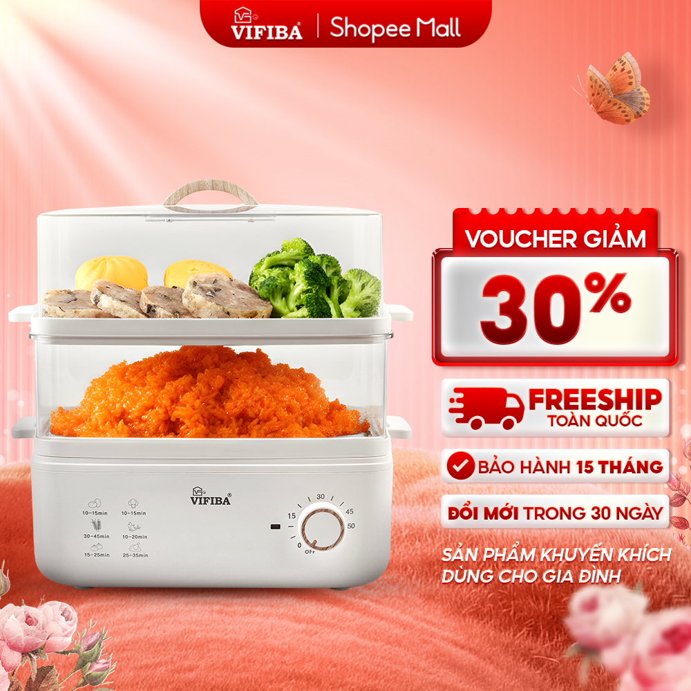Nồi Hấp Điện 2 Tầng VIFIBA Chính Hãng - Nồi Hấp Hẹn Giờ - Dung Tích 10L, Hấp Gà Nguyên Con 3kg