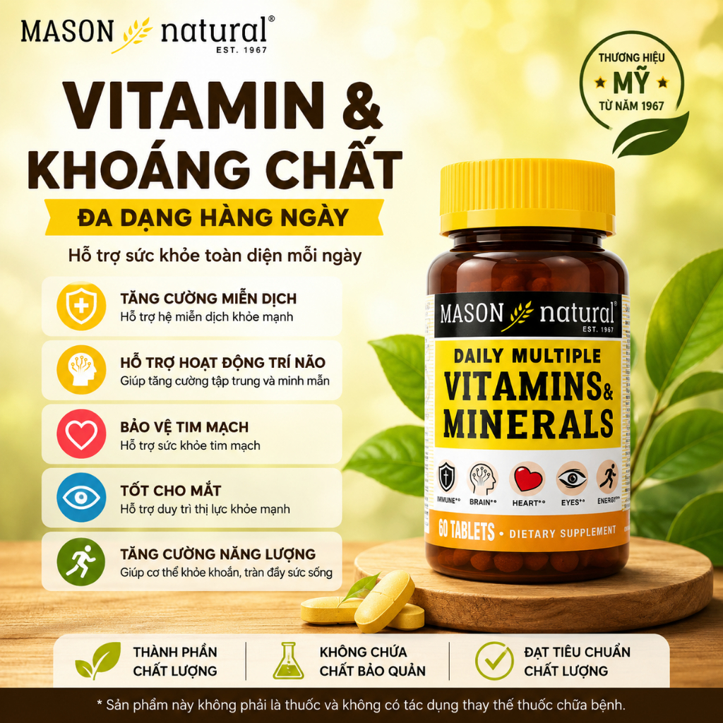 Viên vitamin tổng hợp Mason Natural Daily Multiple Vitamins With Minerals 60 viên