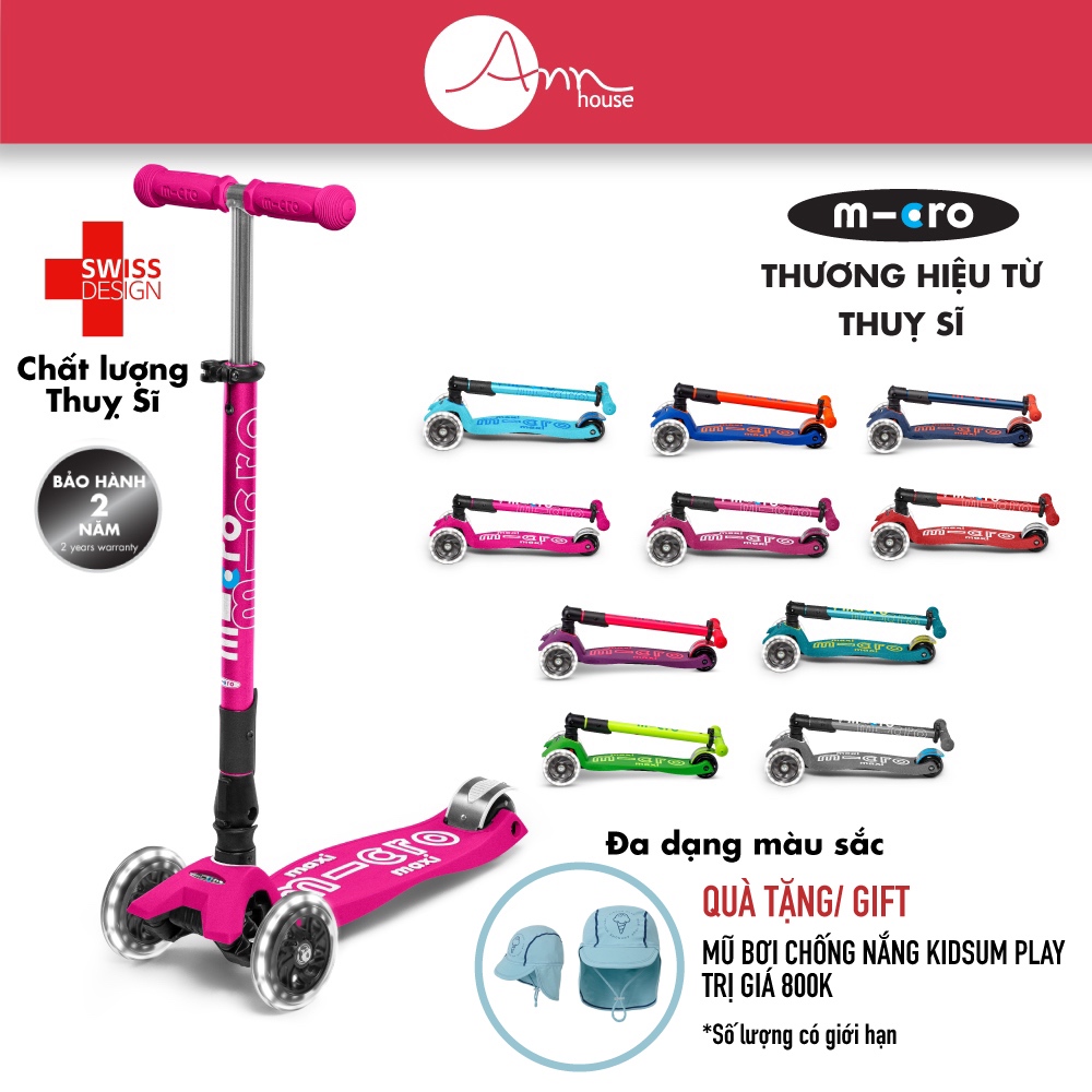 [Thuỵ Sĩ] Xe scooter Micro Maxi Foldable LED - Gập gọn và bánh xe LED - Bảo hành 2 năm