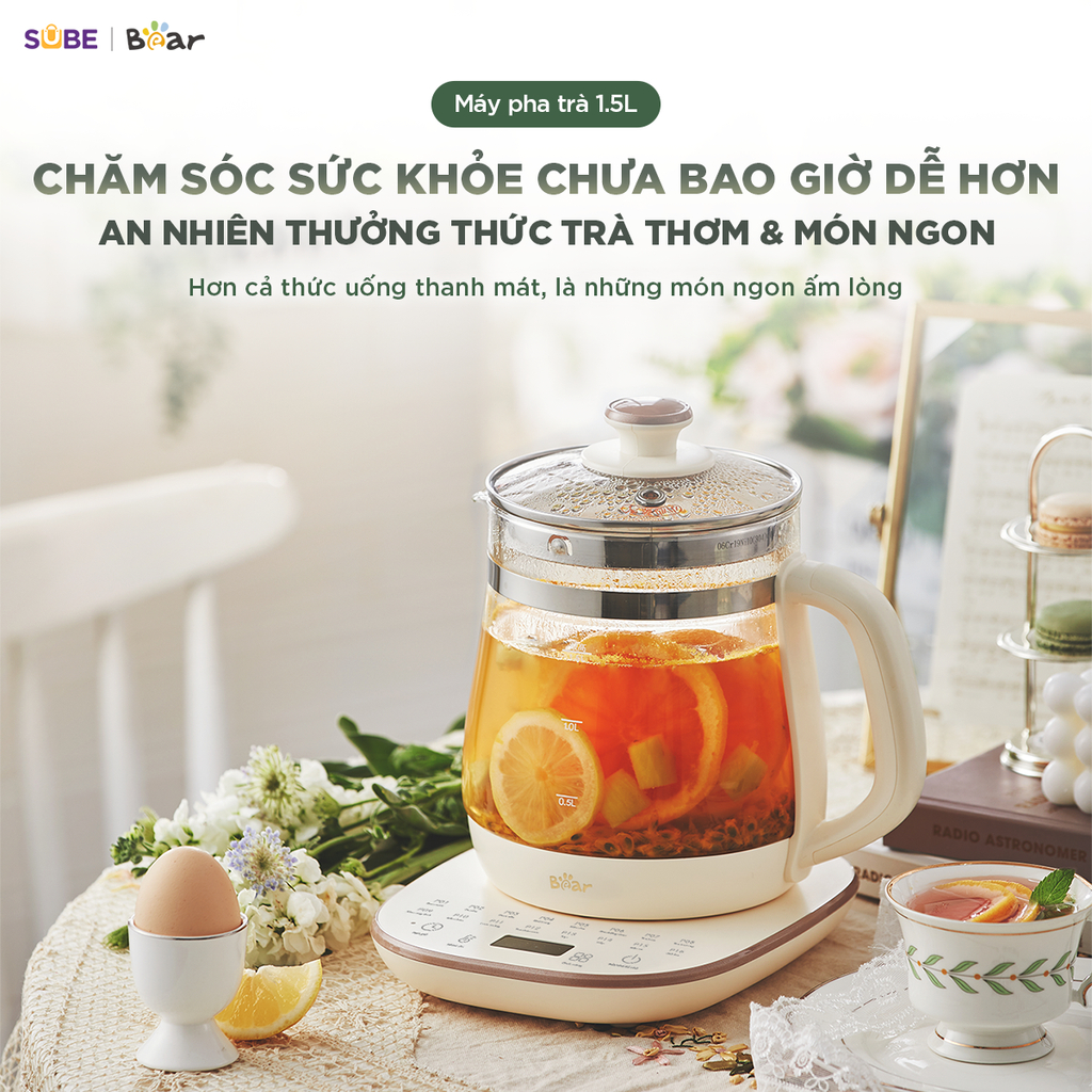 Máy Pha Trà, Ấm Chưng Yến Đa Năng Bear HK-5H15L96 (1.5L) - 16 Chức Năng, Giữ Ấm 24H, Bản Tiếng Việt