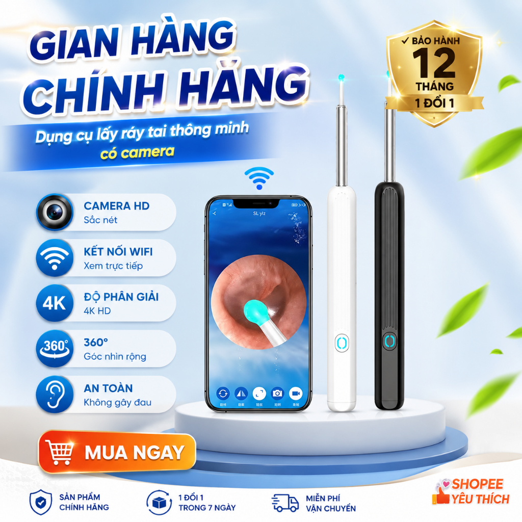 Dụng Cụ Lấy Ráy Tai Có Gắn Camera Nội Soi Full HD Đa Năng - Kết Nối Điện Thoại…