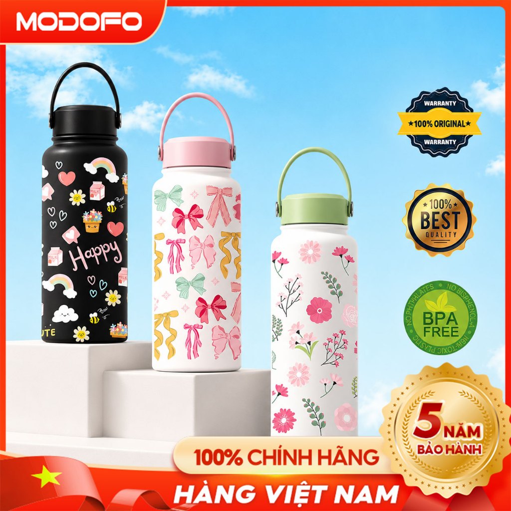 MODOFO Ly giữ nhiệ bình giữ nhiệt 1000ml cốc inox 304 bình giữ nhiệt inox Dễ thương Cartoon Chai nướ