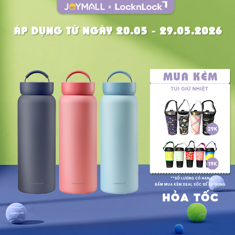 Bình giữ nhiệt LocknLock Jumbo Tumbler 900ml LHC4300, Hàng chính hãng, quai xách inox - JoyMall