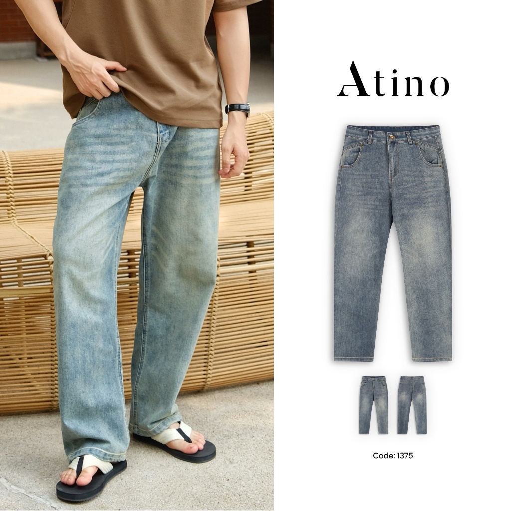 Quần Jeans Loose ATINO, Kiểu Dáng Trẻ Trung, Wash Xanh Nhạt, Đứng Form Dễ Mặc 30.1.1357