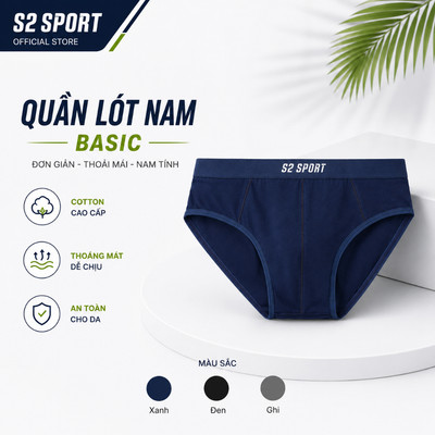 Quần lót nam S2 SPORT bazic sịp cotton cao cấp mềm công nghệ FIT FORM 360 ôm body khử khuẩn - SBF09