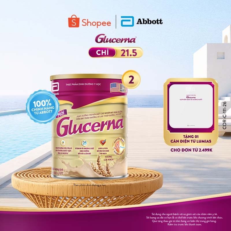 Combo 2 Sữa bột Glucerna hương lúa mạch 800g dành cho người bị tiểu đường