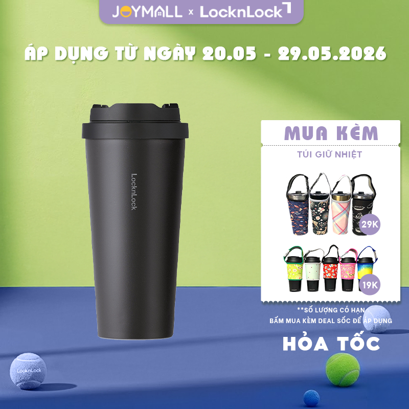 Ly giữ nhiệt LocknLock 550ml LHC3249BLK Đen, Hàng chính hãng, mở một chạm, thép không gỉ - JoyMall