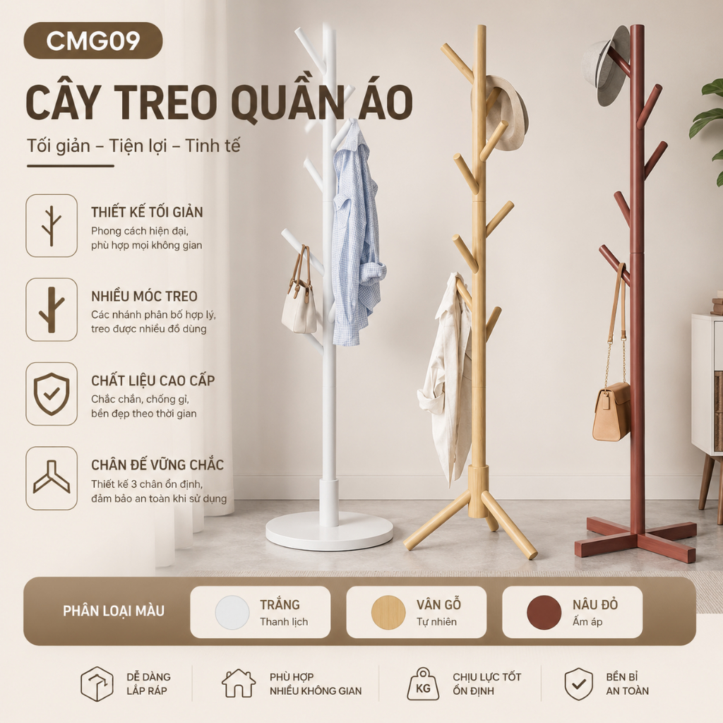 𝐂𝐌𝐀𝐑𝐓.𝐆𝐢𝐚 𝐝𝐮̣𝐧𝐠 Giá Treo Quần áo Gỗ Phòng Khách Phòng  ngủ Ký Túc Xá Gia Dụng Giá Treo Đứng CMG09