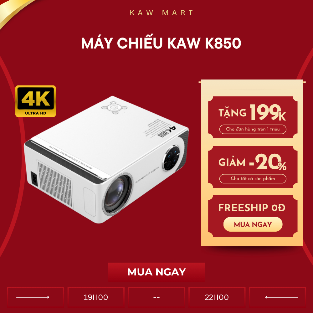 Máy Chiếu KAW K850 Full HD 1080P Hỗ Trợ 4K, Wifi Bluetooth, Chiếu Màn Hình Lớn Sắc Nét, Âm Thanh Hay