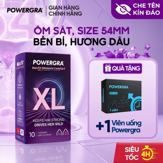 Bao Cao Su Powergra Maxfit Size 54mm Mỏng, Hương Dâu Tây, Hỗ Trợ Tăng Thời Gian Cuộc Yêu, Hộp 10 Cái