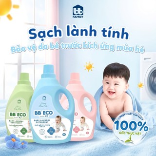 Combo 4 can nước giặt hữu cơ BB ECO an toàn cho da bé sơ sinh, chiết xuất thiên nhiên lưu hương 72h