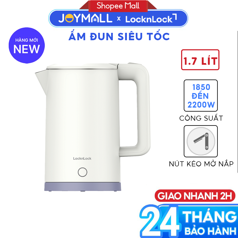Ấm Đun Siêu Tốc LocknLock EJK728IVY 2200W 1.7L, Hàng Chính Hãng, Nút Kéo Mở Nắp - JoyMall