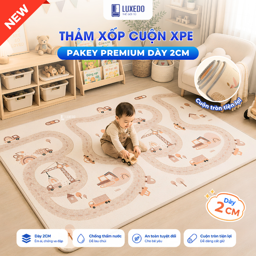 Thảm Xốp XPE Pakey Premium Trải Sàn Dày 2cm, Thảm Xốp 2 Mặt Cuộn Tròn Không Mùi, Trải Sàn Phòng Ngủ 