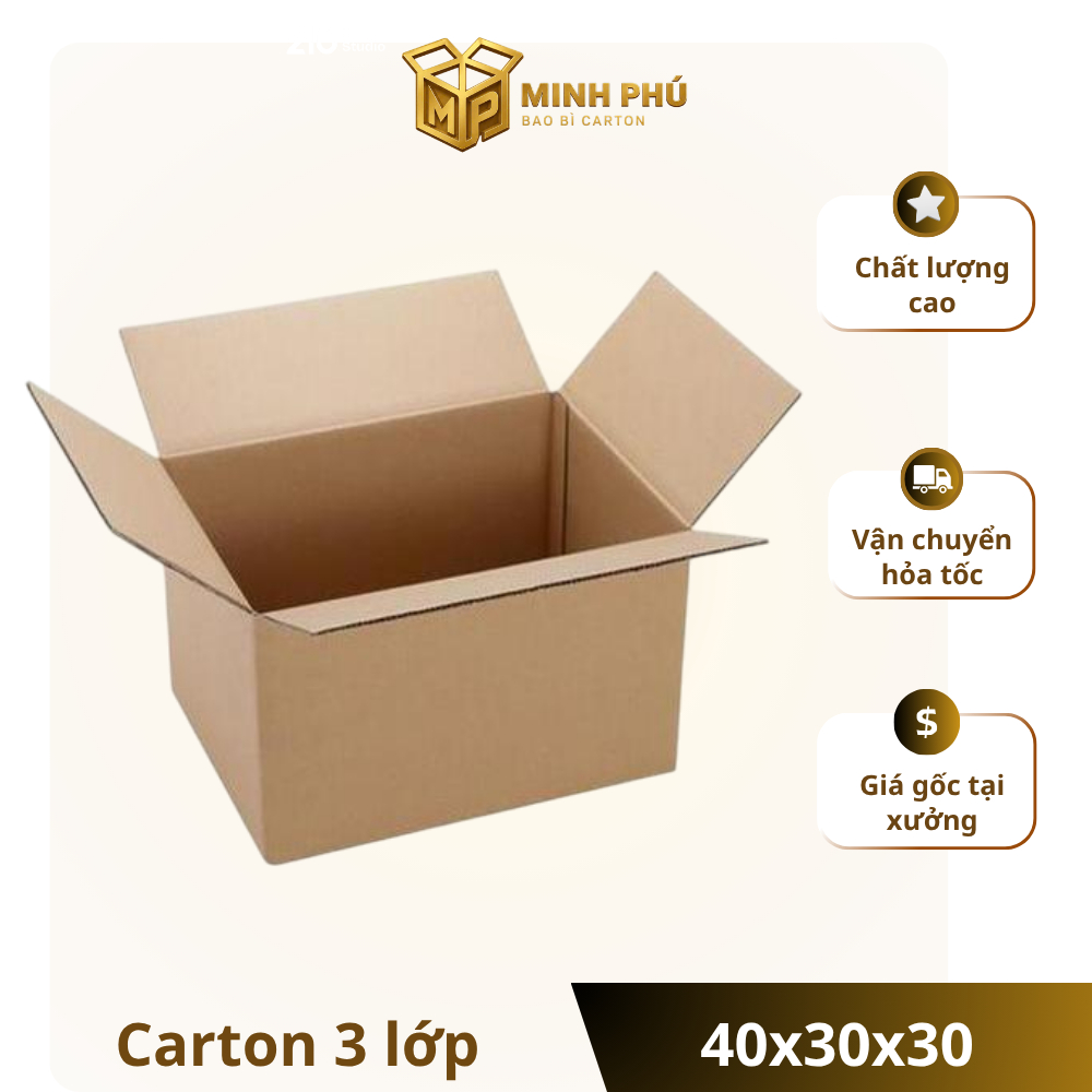 Hộp carton 3 lớp 40x30x30, thùng carton đóng hàng giá rẻ Minh Phú