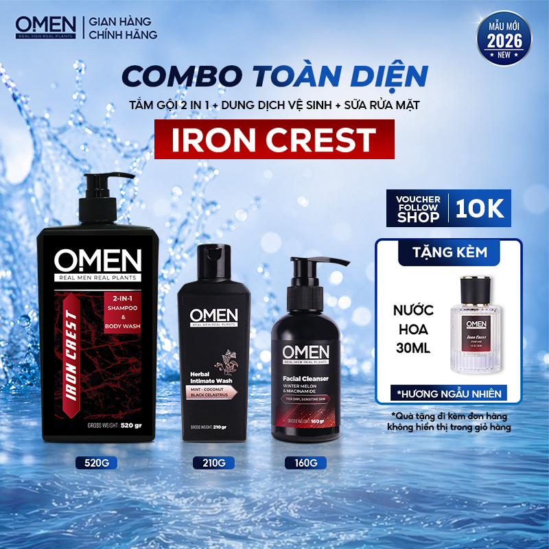 Combo Dầu Gội Đầu Omen Sữa Tắm 2in1 520g & Sữa Rửa Mặt Tràm Trà160g & Dung Dịch Vệ Sinh Nam 210g