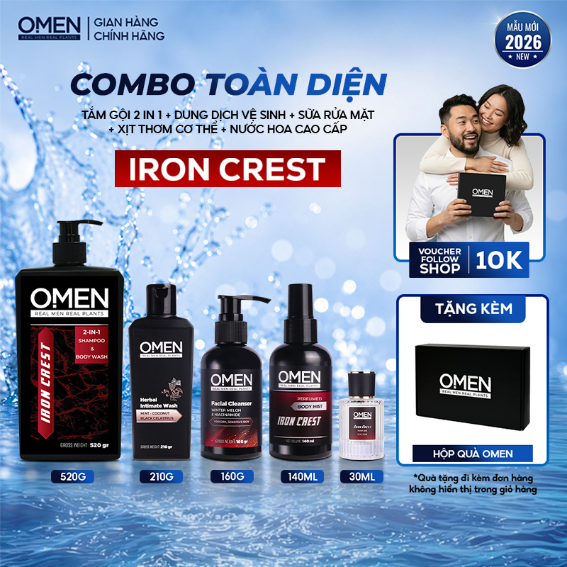 Combo Toàn Diện - Dầu Gội Đầu 2in1 Omen, Sữa Rửa Mặt, Dung Dịch Vệ Sinh Nam, Nước Hoa & Body Mist