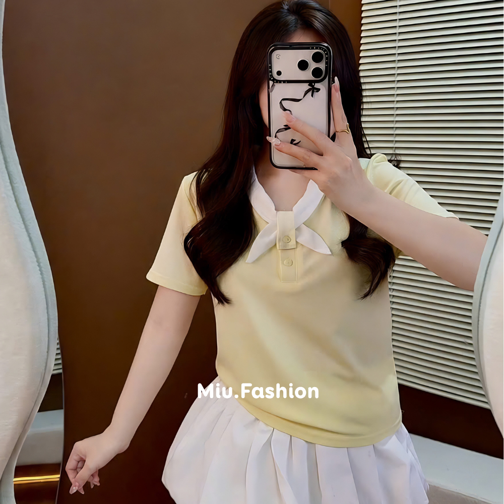 [NEW SUMMER] Áo thun Polo phối nơ đính cúc trẻ trung, cá tính, năng động size 38-75kg