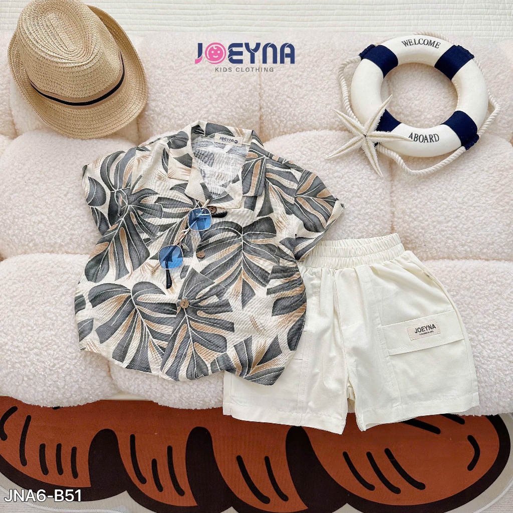 PAMKIDS K335 Set sơ mi họa tiết hoa lá phối short trắng bé trai