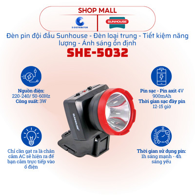[HỎA TỐC] Đèn pin đội đầu Sunhouse SHE-5032 - Đèn loại trung - Công suất 3W