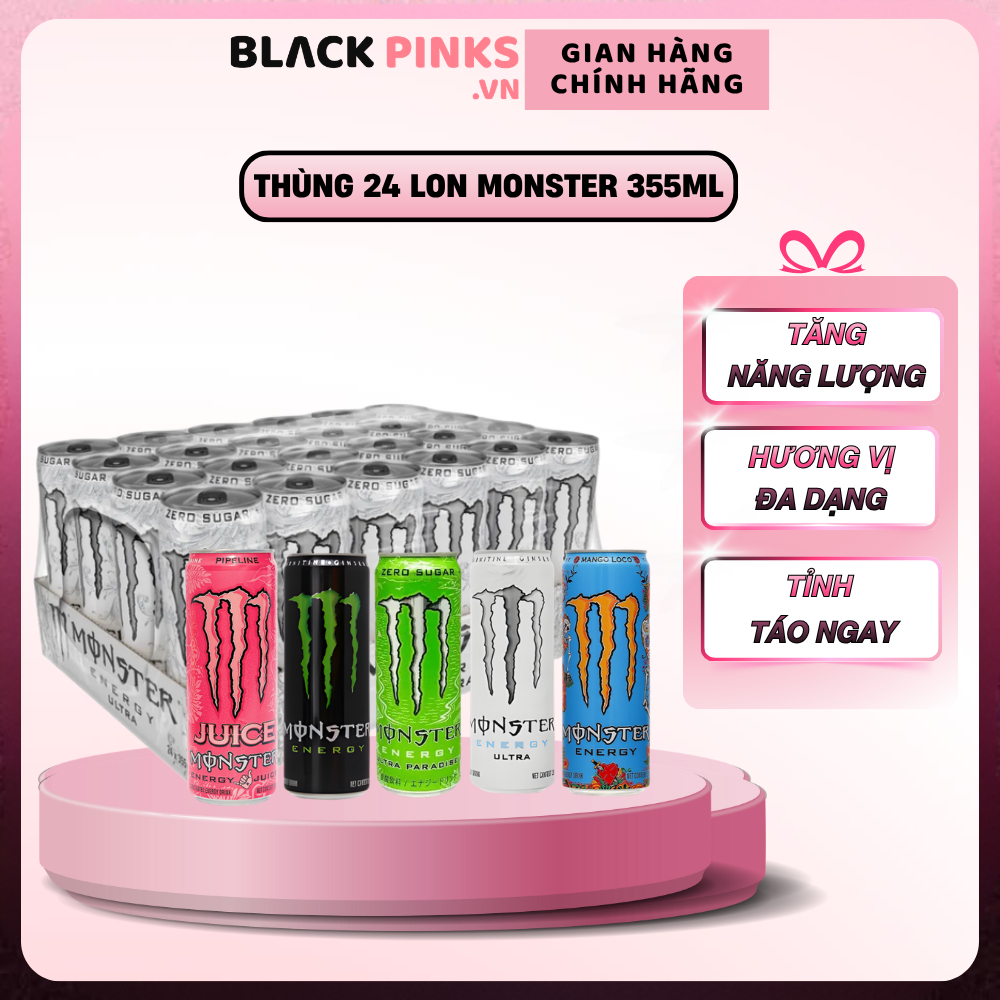 Thùng 24 lon Monster Energy/Energy Ultra/Mango vị xoài/Ultra Paradise/Pipeline Punch lon 355ml