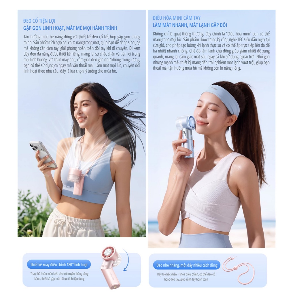 Quạt cầm tay sò lạnh miLife F11 thân xoay 180 độ, pin 4000mAh 9 tiếng, gió 9.8m/s | BigBuy360 - bigbuy360.vn
