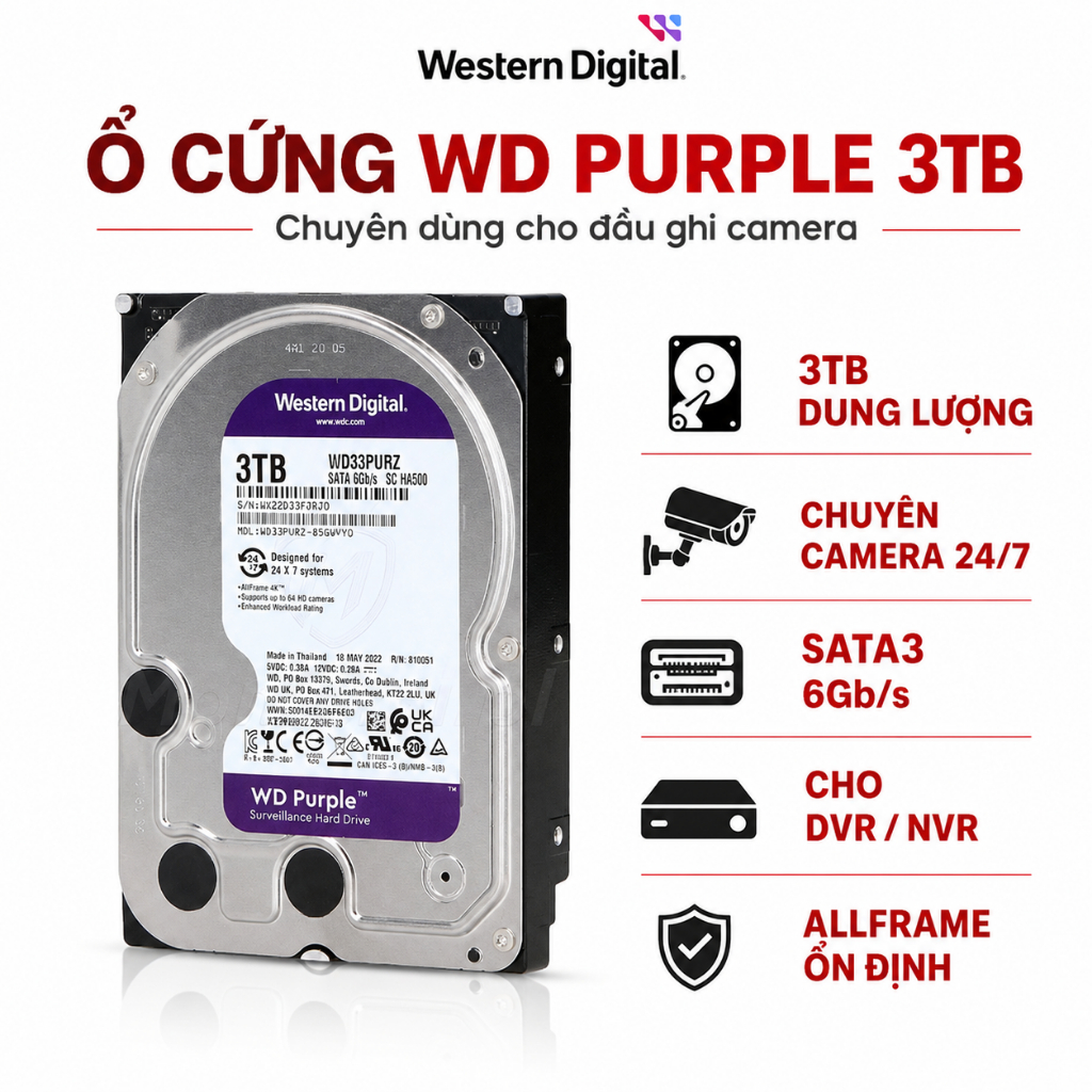 Ổ cứng Camera chuyên dụng WD, TOSHIBA AV 1TB, 2TB, 3TB Chính hãng BH 36 Tháng