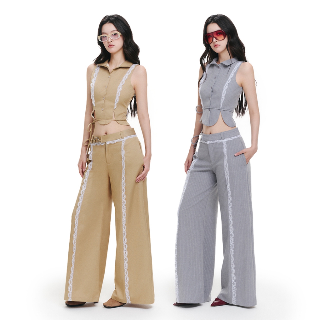 Quần Dài Ống Rộng Phối Ren Cạp Trễ HAZEL TROUSERS AIAI OFFICIAL