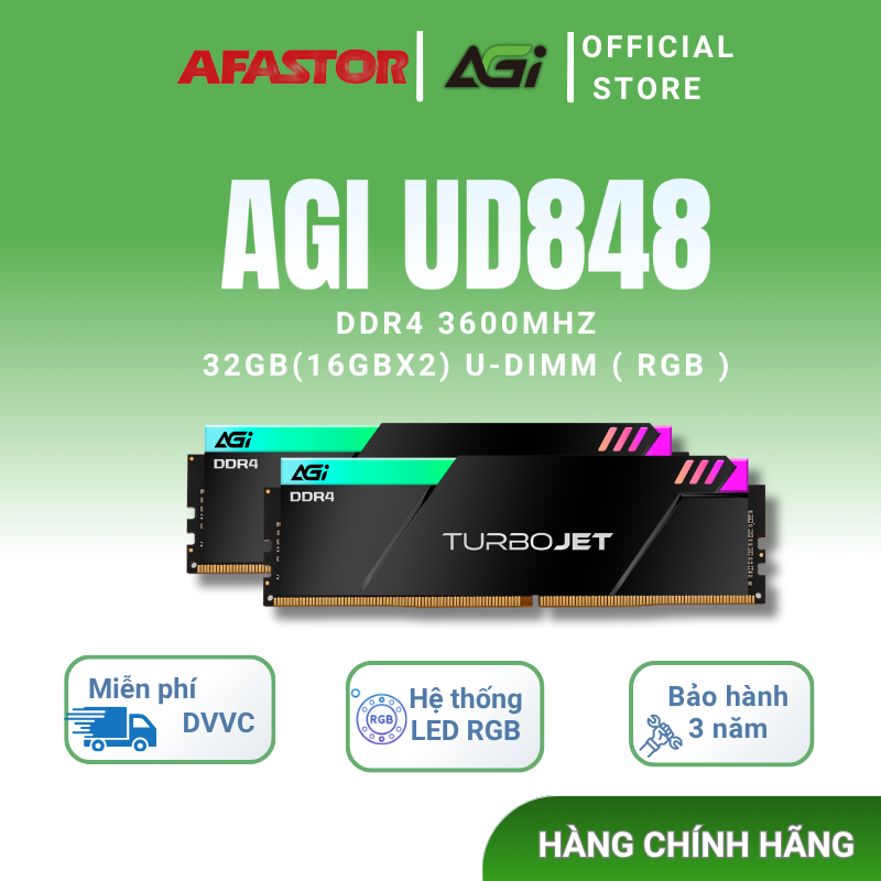 Kit RAM PC AGI RGB 32GB (2x16GB) DDR4 3600MHz LED RGB - AGI3EPC16UD848-DC - BH Chính Hãng 3 Năm