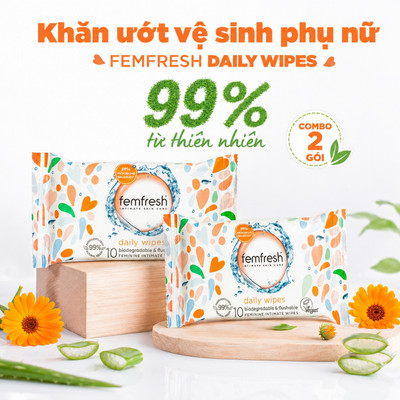 Khăn Ướt Vệ Sinh Vùng Kín Femfresh An Toàn Lành Tính Với Mọi Loại Da - 10 miếng