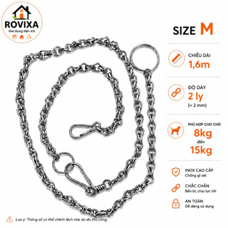 Dây Xích Chó Mèo Inox  – Xích Dắt Thú Cưng Nhiều Kích cỡ(xích đã bao gồm 1 dây cổ)