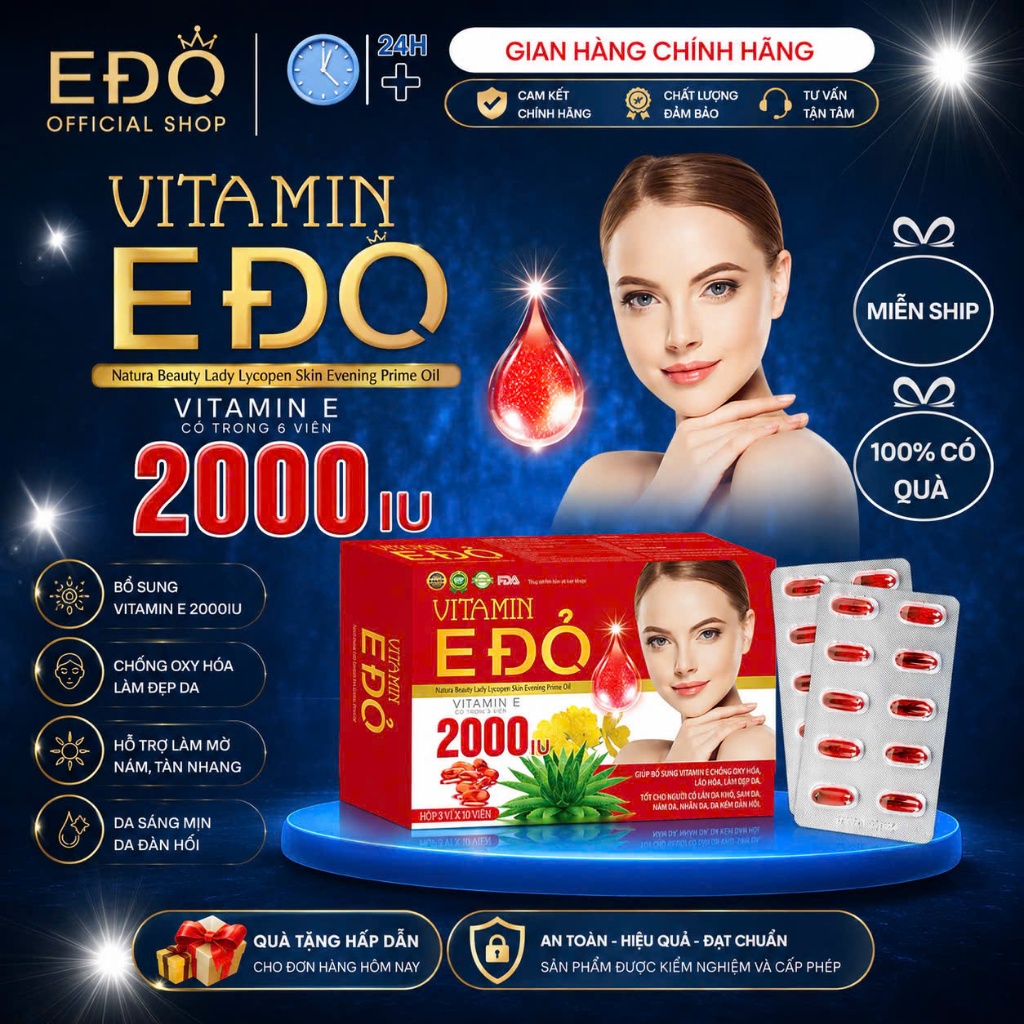 VITAMIN E ĐỎ 2000IU – HỖ TRỢ DƯỠNG DA VÀ CHỐNG LÃO HÓA