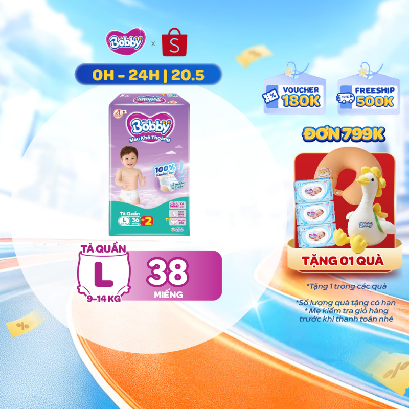 [TẶNG MIẾNG NGẪU NHIÊN] Tã quần Bobby Siêu Khô Thoáng - 100% Thoáng Khí Jumbo S46/M42/L36/XL32/XXL28