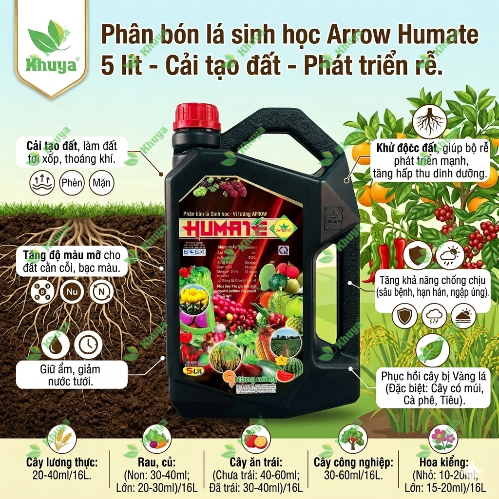 Phân bón lá sinh học Arrow Humate 5 lít Cải tạo đất - Phát triển rễ