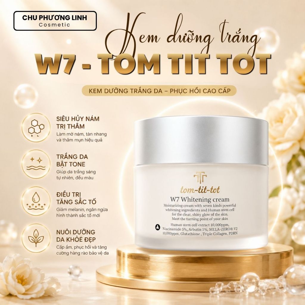 Kem Dưỡng Trắng Da W7 Whitening Cream Tom-Tit-Tot MP1470 - Hỗ Trợ Mờ Thâm Sạm, Nám, Tàn Nhang, Căng 