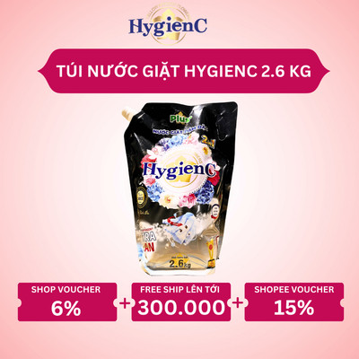 Túi Nước Giặt HygienC Plus 2.6Kg Đậm Đặc Hương Nước Hoa - Làm Sạch Vết Bẩn, Lưu Hương Bền Lâu
