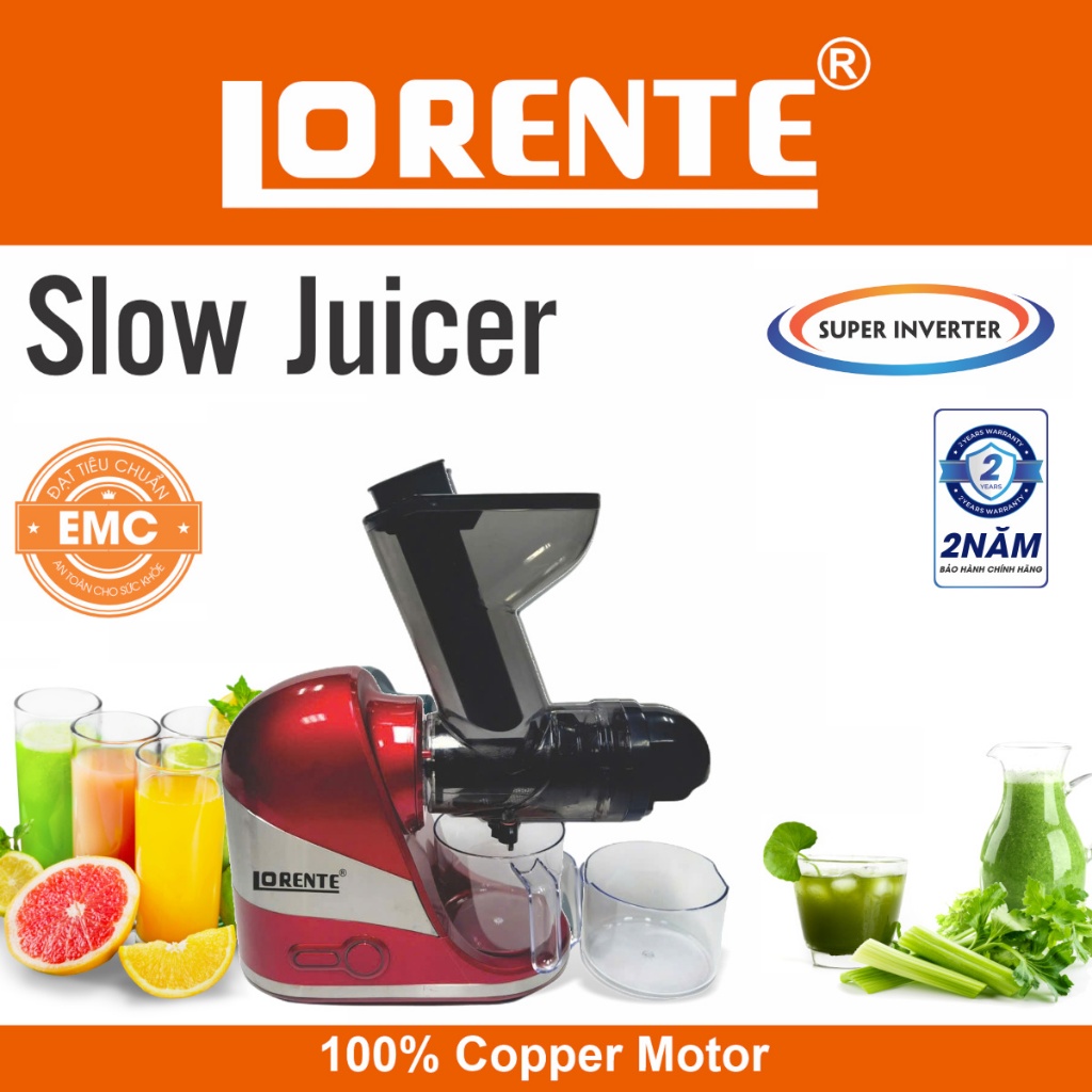 Máy ép chậm, ép rau má trục ngang 450W Lorente LT-2099 có chế độ tự động đảo chiều ép, chuẩn Pháp
