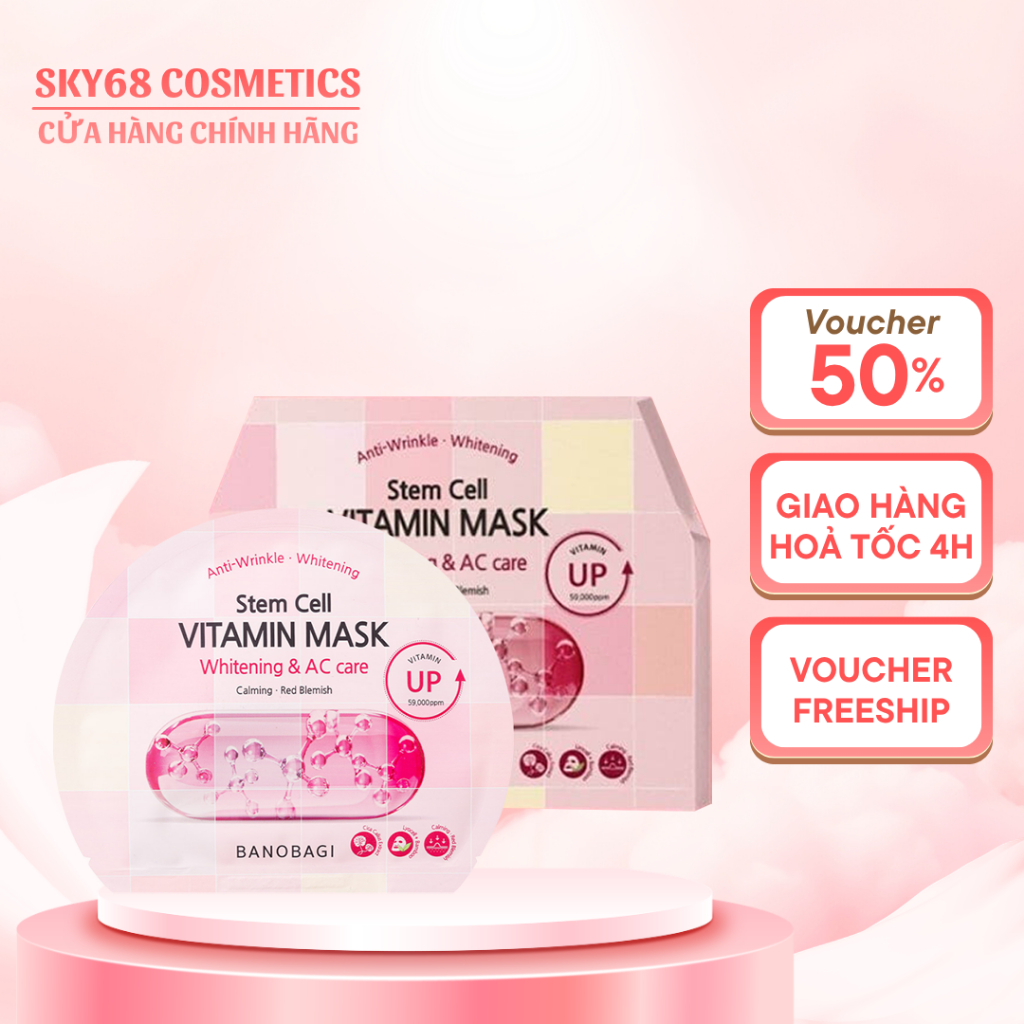 Hộp 10 Mặt nạ BANOBAGI Dưỡng Sáng Và Chăm Sóc Da Mụn Stem Cell Vitamin Mask 30ml x10 - CARO AC Care