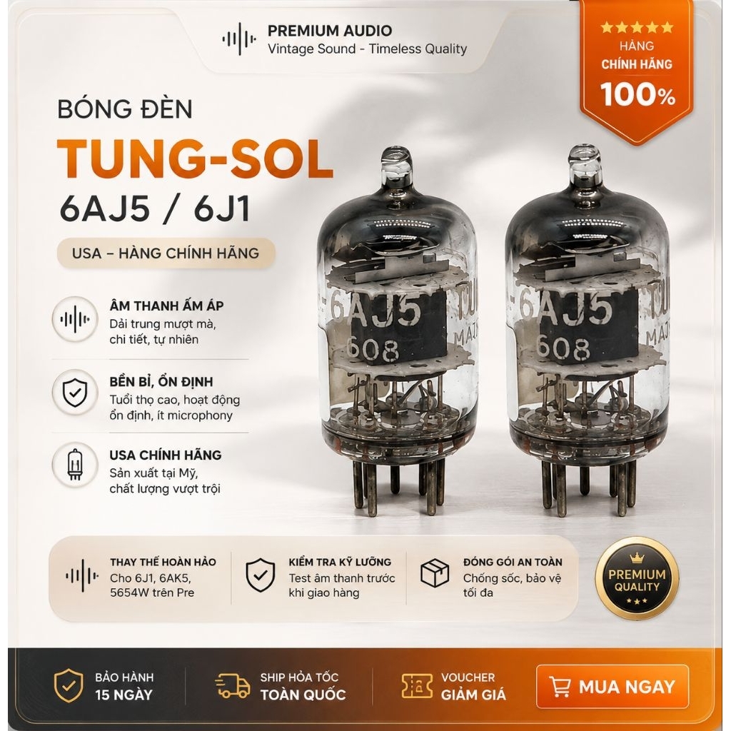 Bóng đèn Tung SoL USA 6AJ5 - Bản nâng cấp ngọt ngào thay thế cho 6J1, 6AK5, 5654W trên Pre FX Audio 