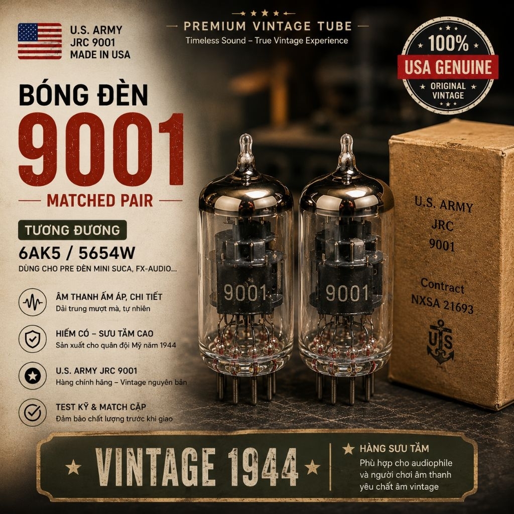 Bóng Đèn 9001 (Tương đương 6AK5 / 5654W) - Bản Nâng Cấp "Hiếm Có" Cho Pre Đèn Mini Suca, FX-Audio