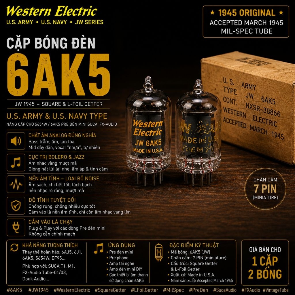 Cặp 6AK5 Western Electric JW 1945 - Square & L-Foil Getter