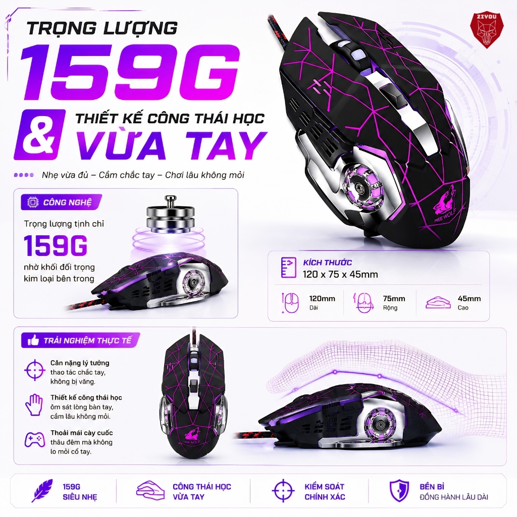 Chuột Máy Tính Có Dây Gaming ZIYOU V5 Có LED 7 Màu Dành Cho Game Thủ Tương Thích Với Máy Tính, PC | BigBuy360 - bigbuy360.vn