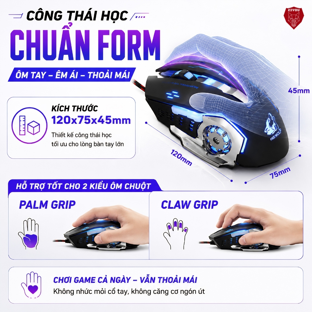 Chuột Máy Tính Có Dây Gaming ZIYOU V5 Có LED 7 Màu Dành Cho Game Thủ Tương Thích Với Máy Tính, PC | BigBuy360 - bigbuy360.vn