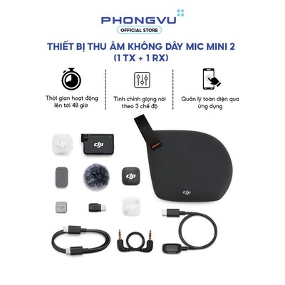 Micro thu âm không dây Mic Mini 2 (1 TX + 1 RX) DMMT02&DMMR01 - Âm thanh 48kHz/24bit - BH 12 Tháng