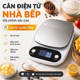 Cân Tiểu Ly Điện Tử Nhà Bếp Mini Định Lượng 1g-10kg, Cân Tiểu Li Làm Bánh Độ Chính Xác Cao