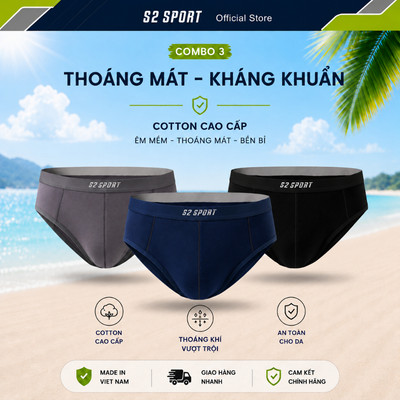 COMBO 3 Quần lót nam S2 SPORT chất cotton cao cấp mềm mịn thoáng khí, FITFORM ôm body - SBF09.CB3