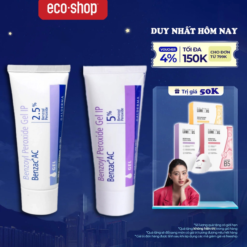 Kem Giảm Mụn Nhanh Benzoyl Peroxide 2.5% - 5% - Benzac AC Gel 15gram - 30gram