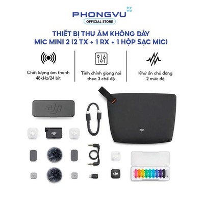 Micro thu âm không dây Mic Mini 2 (2 TX + 1 RX + 1 Hộp sạc Mic) DMMT02&DMMR01&DMMC02 - Bảo hành 12 tháng
