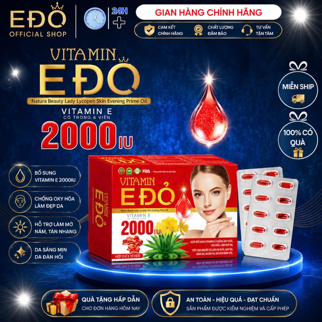 VITAMIN E ĐỎ 2000IU – BỔ SUNG VITAMIN E, CHĂM SÓC DA KHỎE ĐẸP