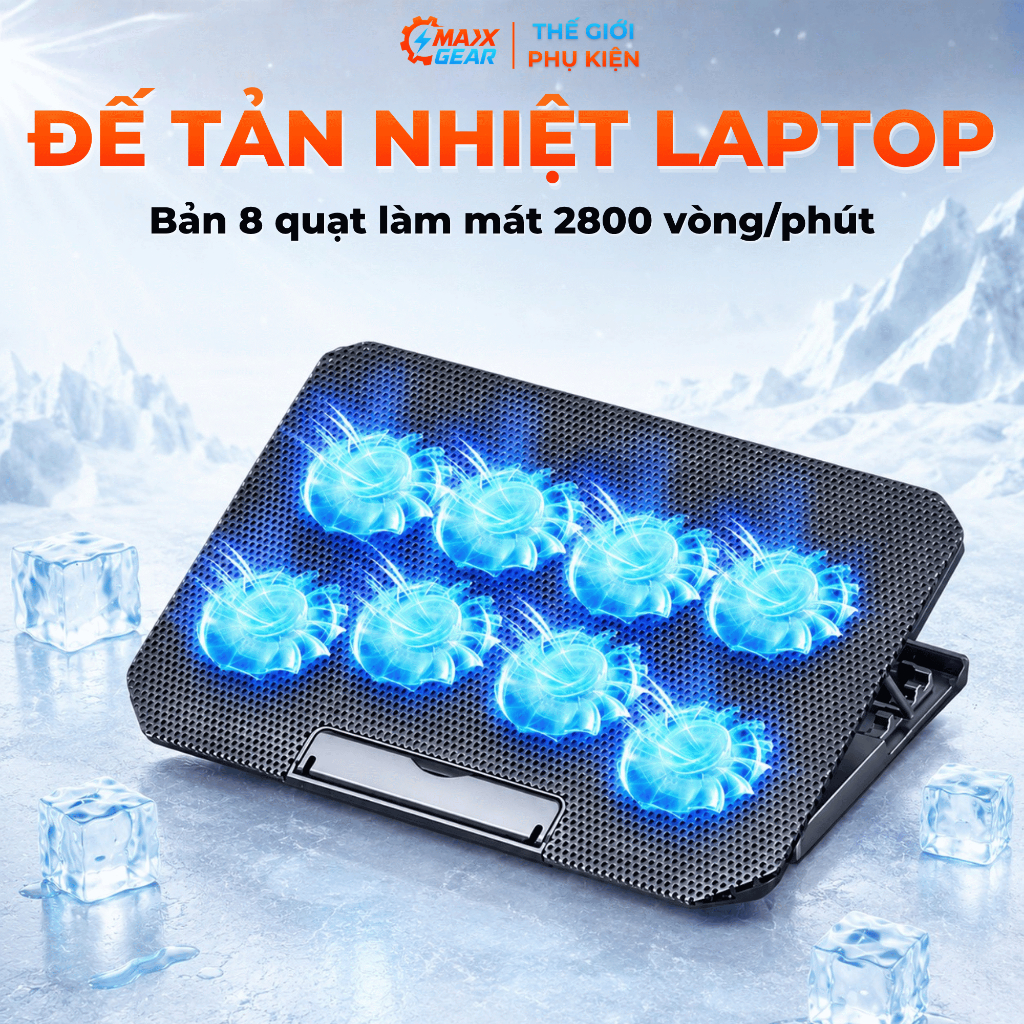 Giá Đỡ Laptop Tản Nhiệt Q100 Tích Hợp 8 Quạt Làm Mát, Điều Chỉnh 4 Cấp Độ Dùng Cho Laptop 12–17 Inch